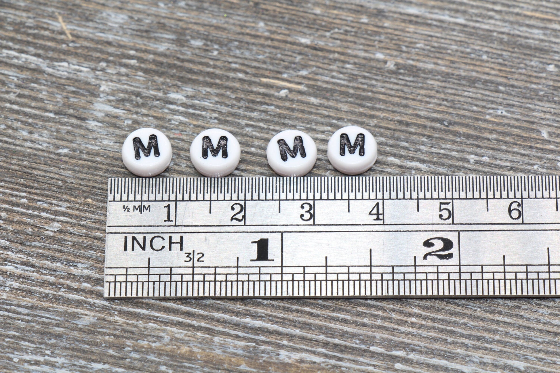 Letter M Alphabet Beads, White Alphabet Letter Beads, Acrylic White and Black Letters Beads, Round Acrylic Beads, Name Beads, Size 7mm