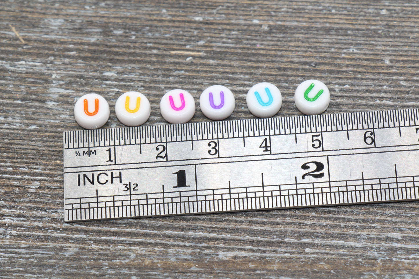 Letter U Alphabet Beads, Multicolored White Alphabet Letter Beads, Acrylic White Letters Beads, Round Acrylic Beads, Name Beads, Size 7mm