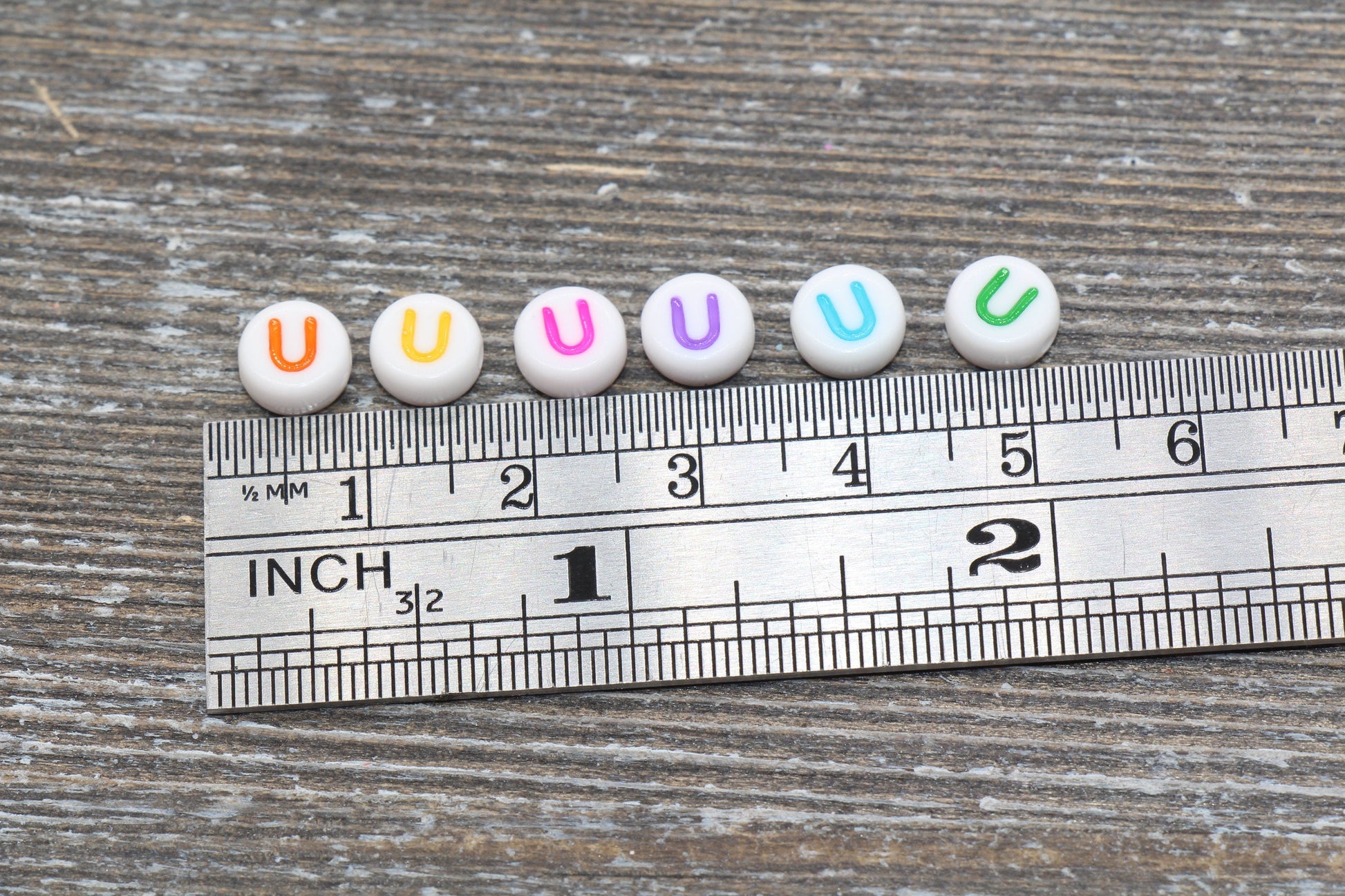 Letter U Alphabet Beads, Multicolored White Alphabet Letter Beads, Acrylic White Letters Beads, Round Acrylic Beads, Name Beads, Size 7mm