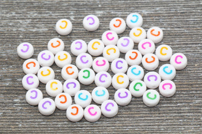 Letter C Alphabet Beads, Multicolored White Alphabet Letter Beads, Acrylic White Letters Beads, Round Acrylic Beads, Name Beads, Size 7mm