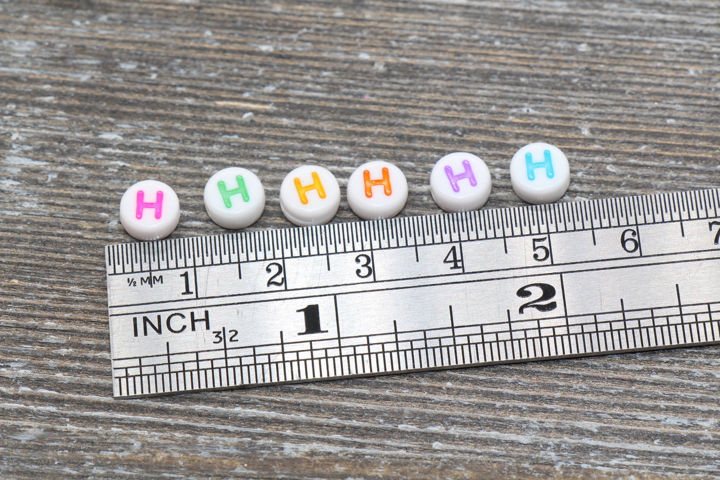 Letter H Alphabet Beads, Multicolored White Alphabet Letter Beads, Acrylic White Letters Beads, Round Acrylic Beads, Name Beads, Size 7mm