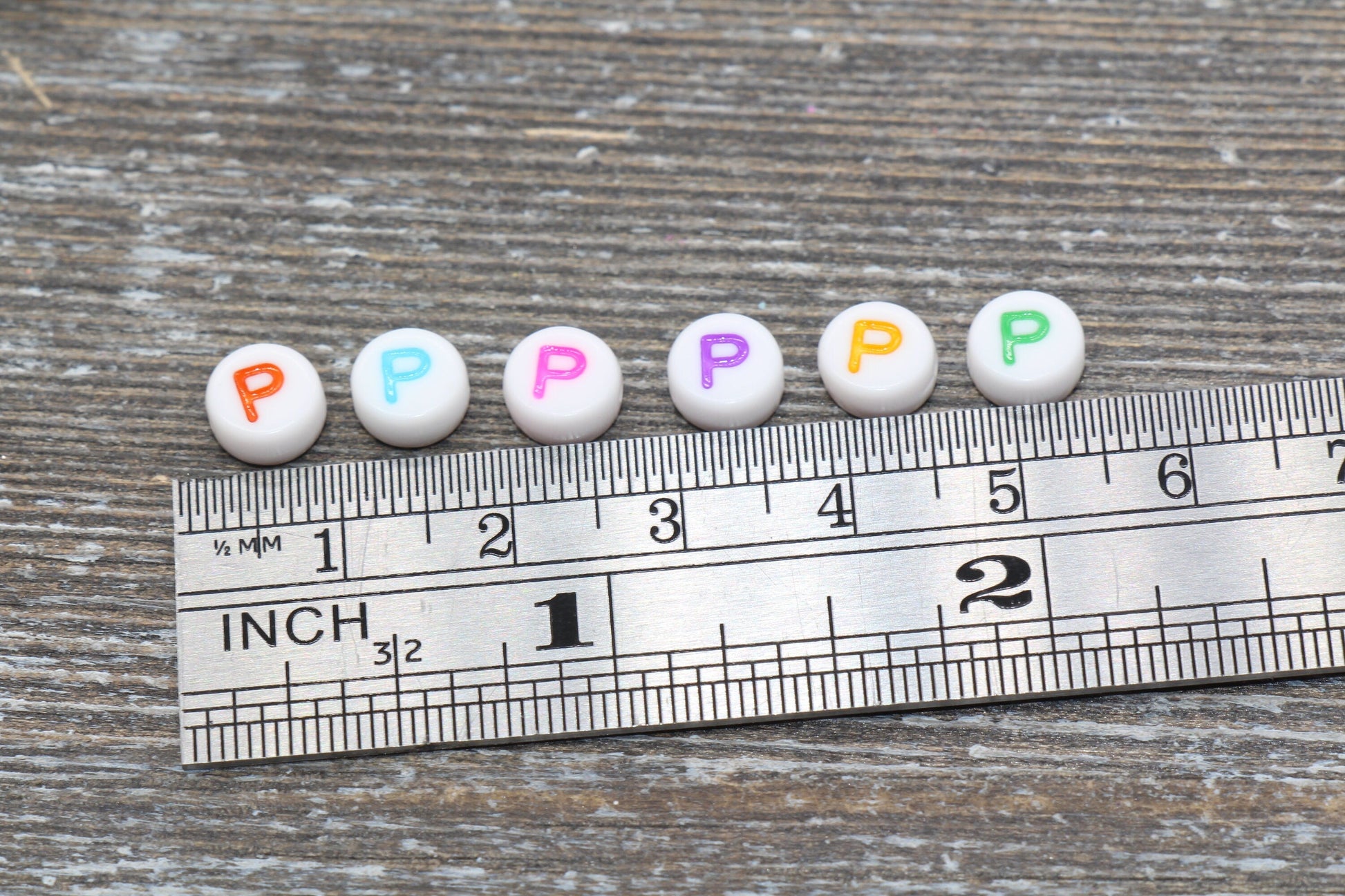 Letter P Alphabet Beads, Multicolored White Alphabet Letter Beads, Acrylic White Letters Beads, Round Acrylic Beads, Name Beads, Size 7mm