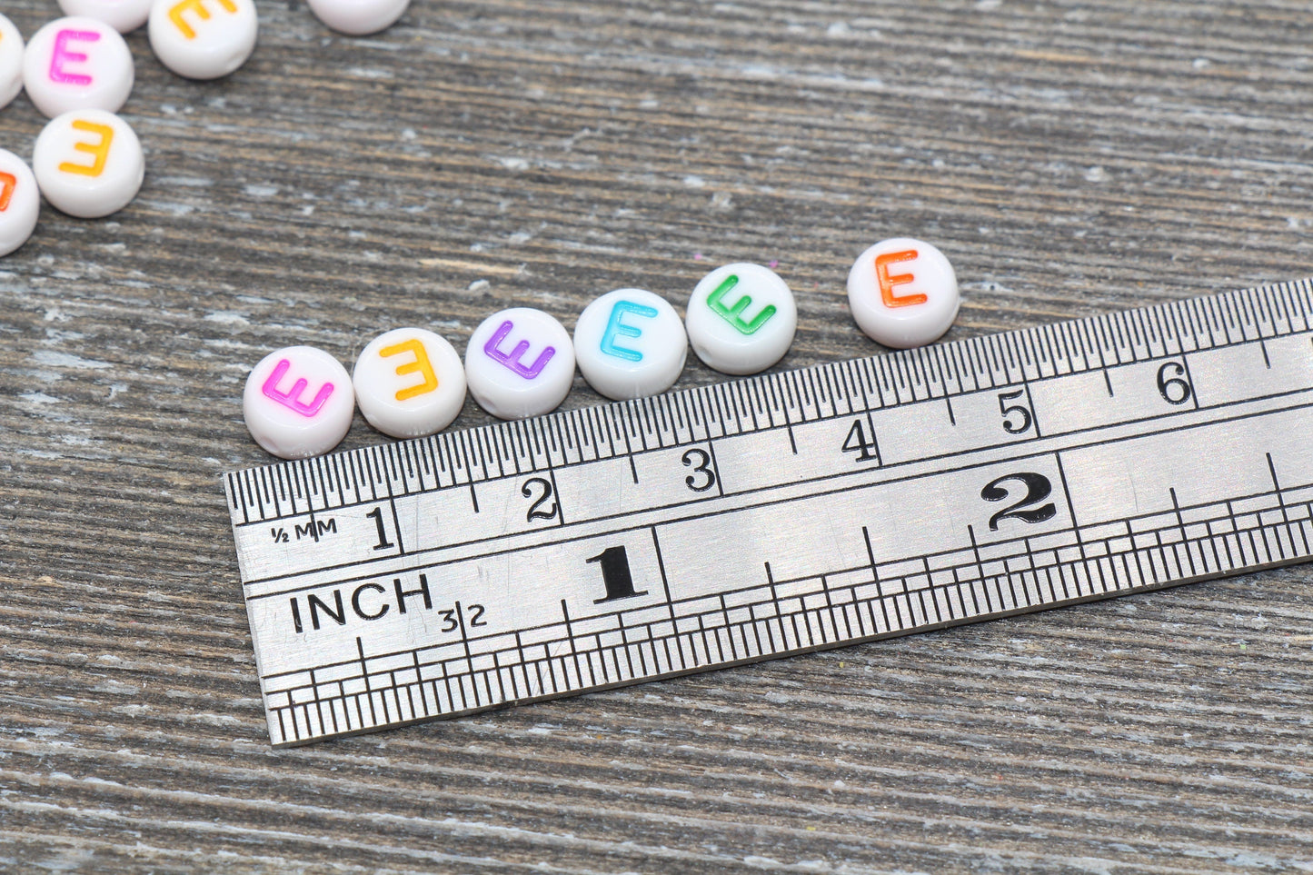 Letter E Alphabet Beads, Multicolored White Alphabet Letter Beads, Acrylic White Letters Beads, Round Acrylic Beads, Name Beads, Size 7mm