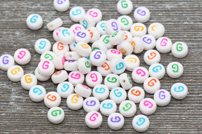 Letter G Alphabet Beads, Multicolored White Alphabet Letter Beads, Acrylic White Letters Beads, Round Acrylic Beads, Name Beads, Size 7mm