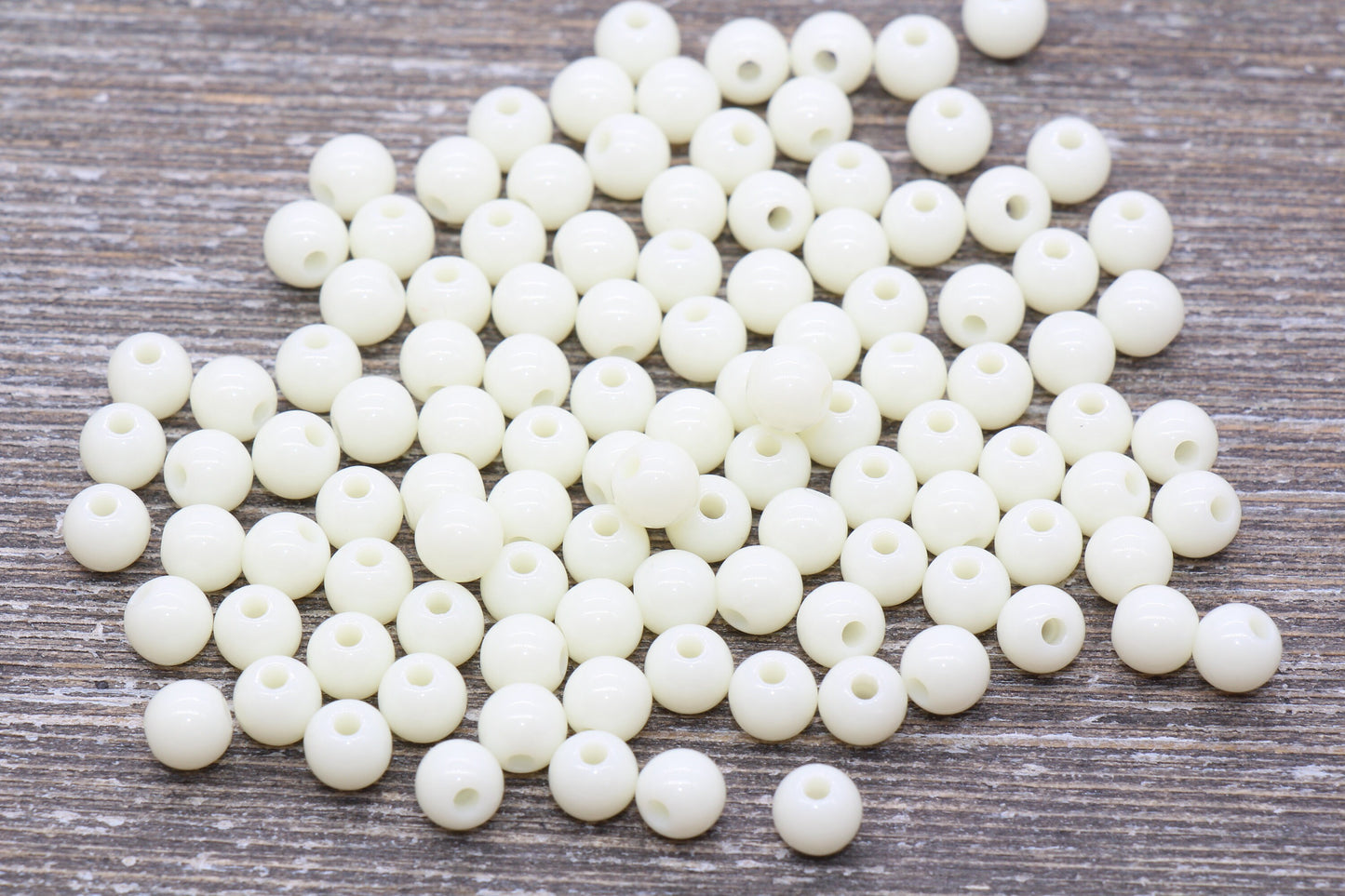 6mm Ivory Gumball Beads, Creamy White Acrylic Loose Beads, Solid Bubblegum Beads, Chunky Beads, Smooth Round Plastic Beads #90