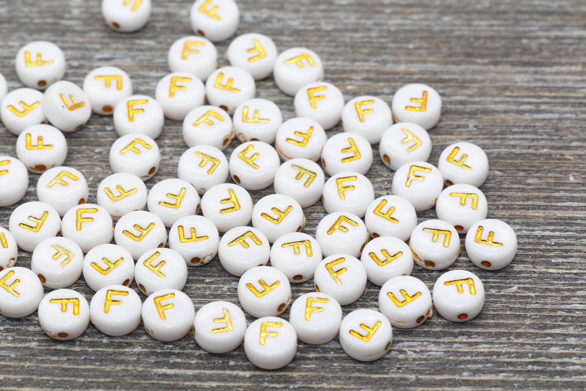 7mm White & Gold A-Z Acrylic Letter Beads