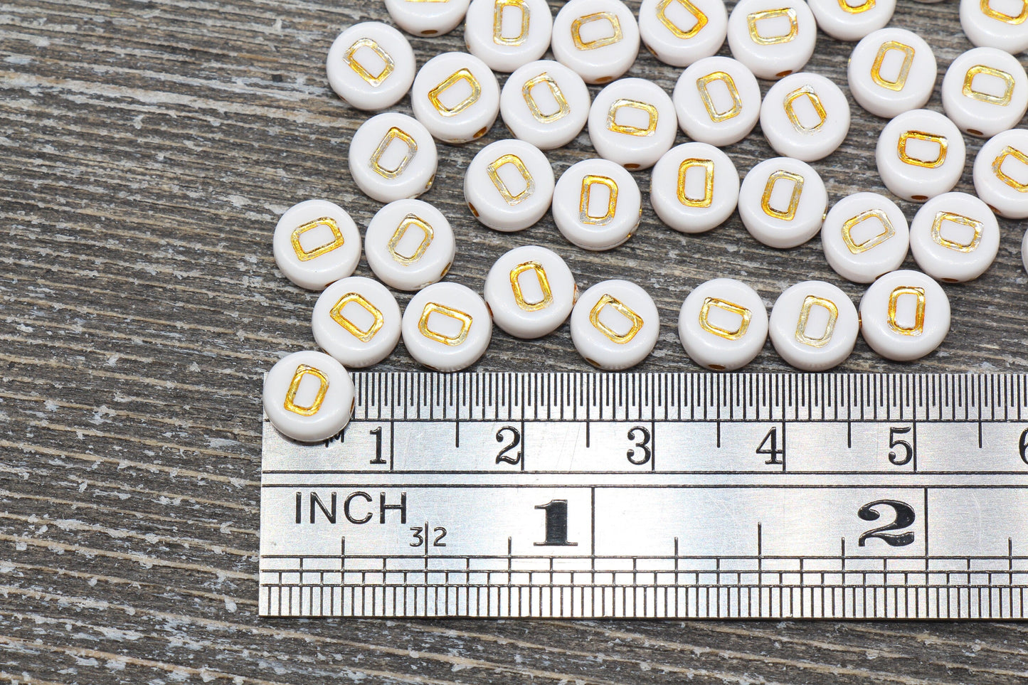 Letter D Alphabet Beads, White and Gold Alphabet Letter Beads, Acrylic Gold Letters Beads, Round Acrylic Beads, Name Initial Beads, Size 7mm