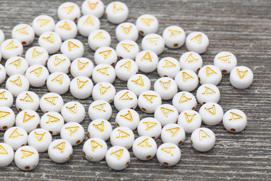 7mm White & Gold A-Z Acrylic Letter Beads