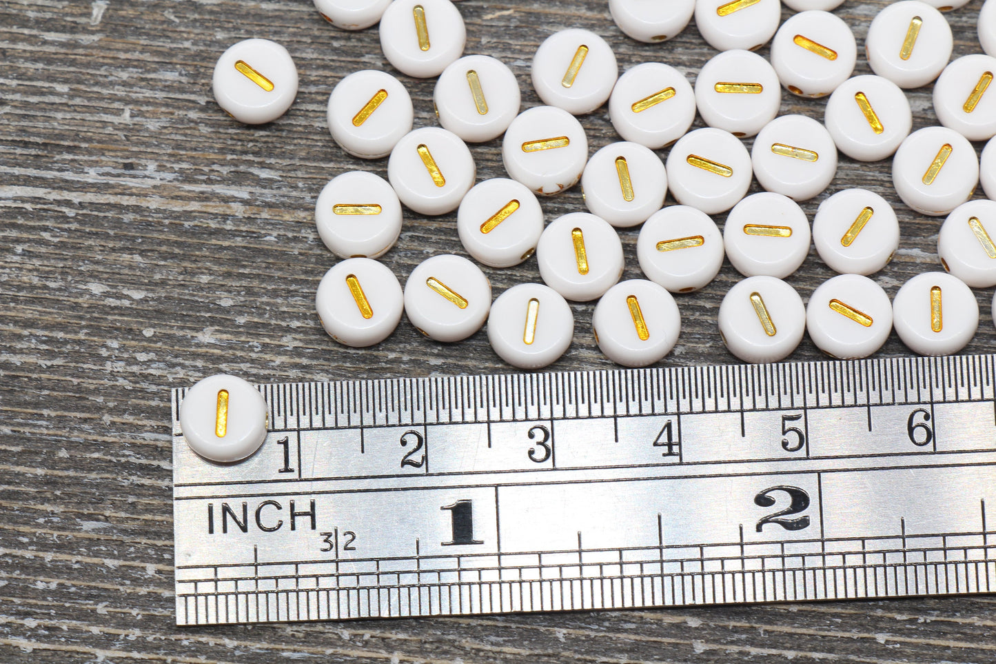 Letter I Alphabet Beads, White and Gold Alphabet Letter Beads, Acrylic Gold Letters Beads, Round Acrylic Beads, Name Initial Beads, Size 7mm