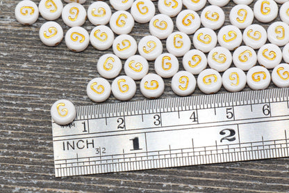 Letter G Alphabet Beads, White and Gold Alphabet Letter Beads, Acrylic Gold Letters Beads, Round Acrylic Beads, Name Initial Beads, Size 7mm