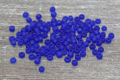 Matte Glass Seed Beads, 4mm 6/0 Glass Round Seed Beads, Matte Royal Blue Trans Seed Beads, Rocailles Beads, Beading Supplies #1031