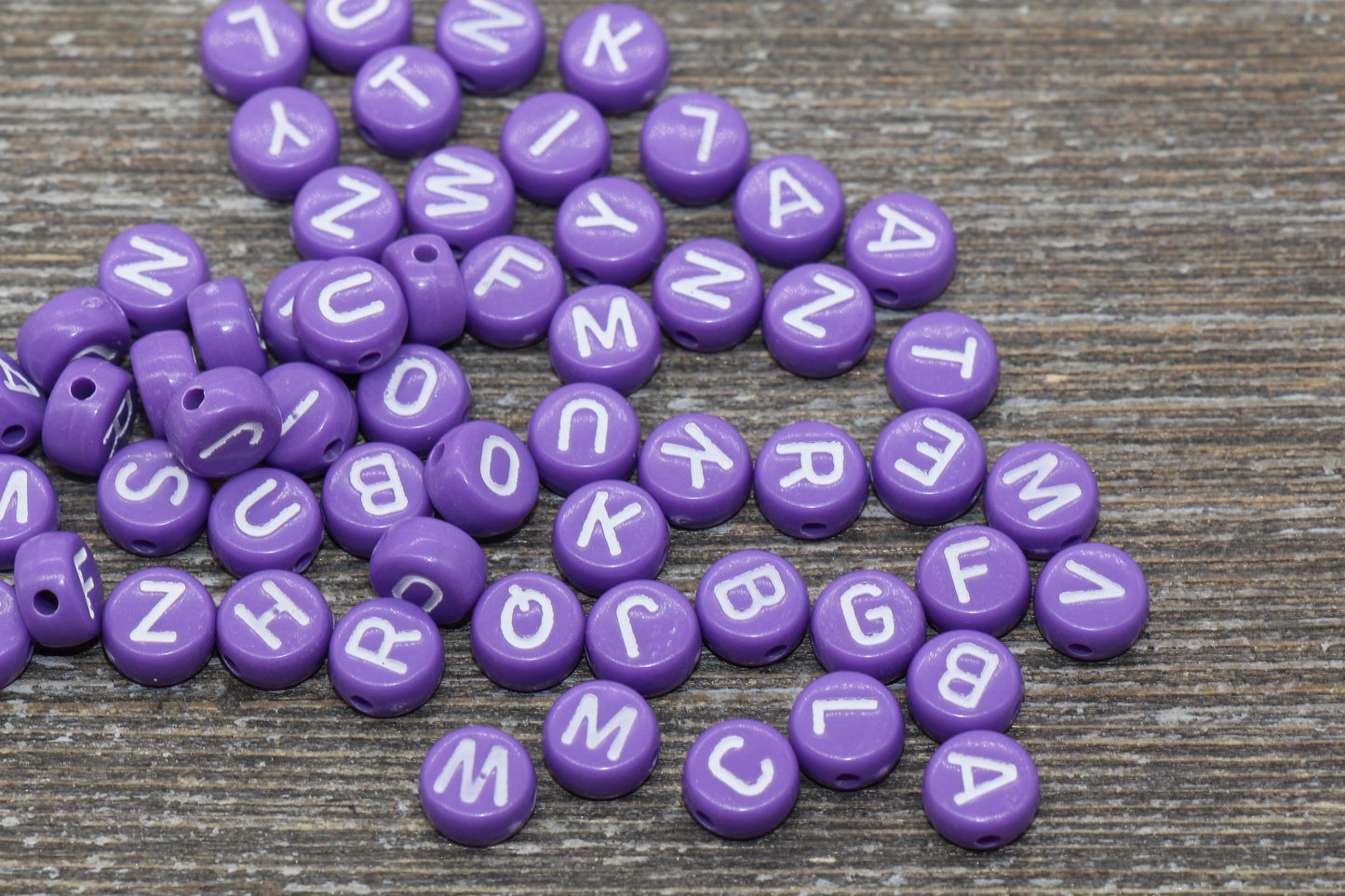 Purple Alphabet Letter Beads, Acrylic Purple and White Letter Beads, Round Acrylic Beads, Initial Beads, Name Beads 7mm #41