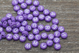 Purple Alphabet Letter Beads, Acrylic Purple and White Letter Beads, Round Acrylic Beads, Initial Beads, Name Beads 7mm #41