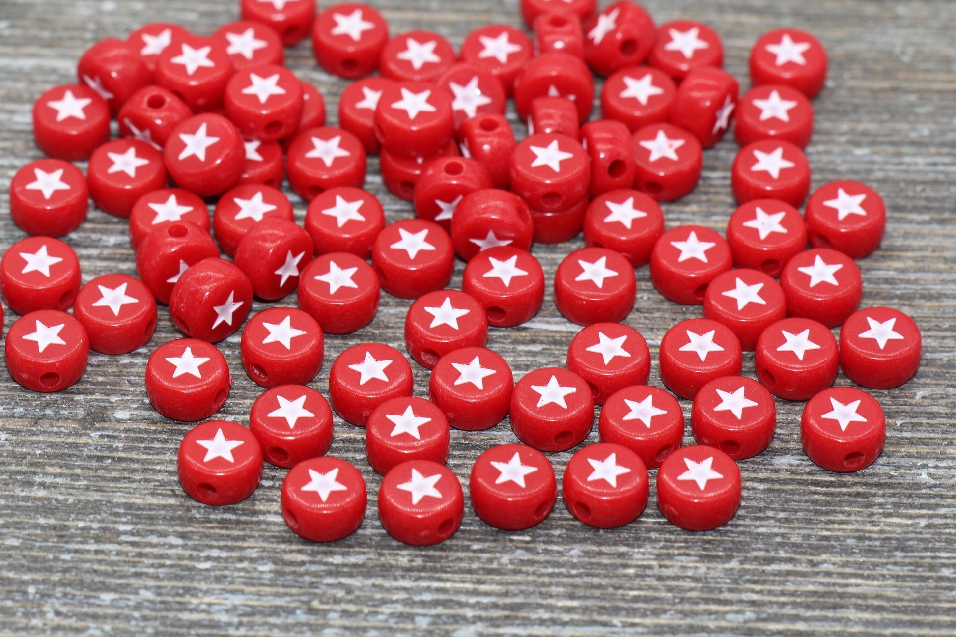 Red Star Beads, Acrylic Red Star Beads, Red and White Star Beads, Acrylic Symbol Beads, Size 7mm #56