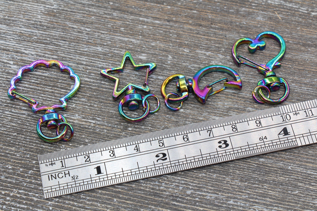 Rainbow Key Chain, Metal Keychain, Heart, Moon, Star, Shell, Swivel Clasp Key Chains