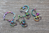 Rainbow Key Chain, Metal Keychain, Heart, Moon, Star, Shell, Swivel Clasp Key Chains
