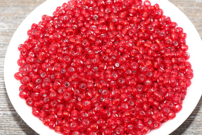 Transparent Glass Beads with Silver Lined, 4mm 6/0 Glass Round Beads, Red Trans Seed Beads, Rocailles Beads, Beading Supplies #1235