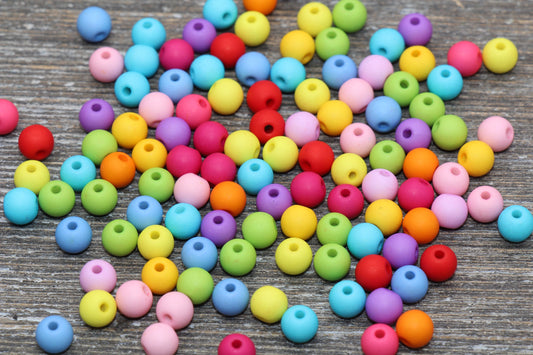 6mm Matte Multicolor Round Beads, Frosted Acrylic Bubblegum Beads for Jewelry Making, Colorful Spacer Beads #372