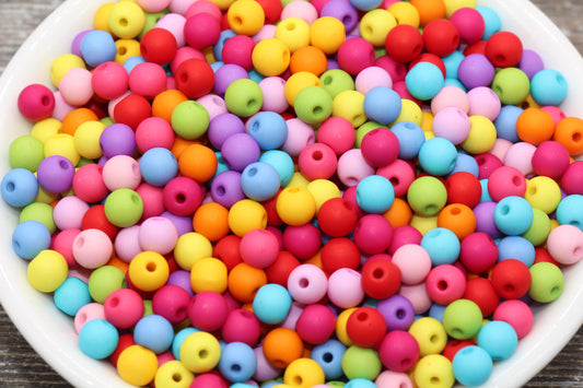6mm Matte Multicolor Round Beads, Frosted Acrylic Bubblegum Beads for Jewelry Making, Colorful Spacer Beads #372