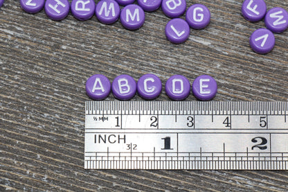 Purple Alphabet Letter Beads, Acrylic Purple and White Letter Beads, Round Acrylic Beads, Initial Beads, Name Beads 7mm #41