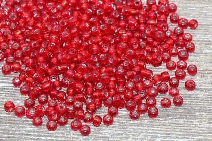 Transparent Glass Beads with Silver Lined, 4mm 6/0 Glass Round Beads, Red Trans Seed Beads, Rocailles Beads, Beading Supplies #1235