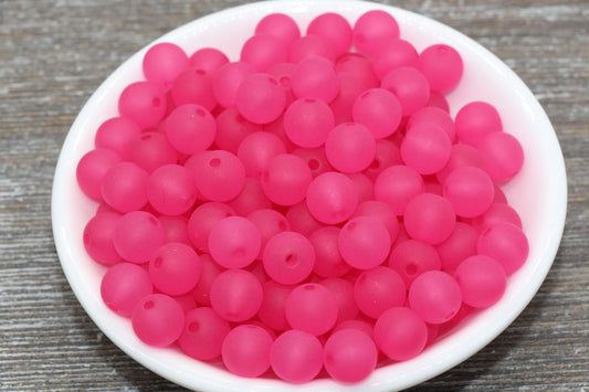 10mm Matte Fuchsia Gumball Beads, Round Acrylic Loose Beads, Frosted Bubblegum Beads, Chunky Beads, Round Plastic Beads #683