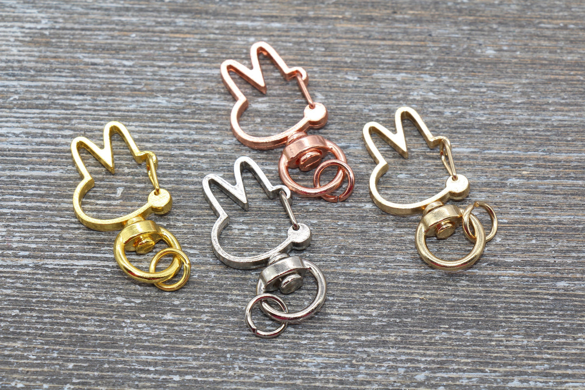 5 Bunny Clasp Key Chain, Rabbit Bunny Shape Swivel Clasp Key Rings, Bunny Lobster Swivel Clasp, Available in Silver, Light Gold
