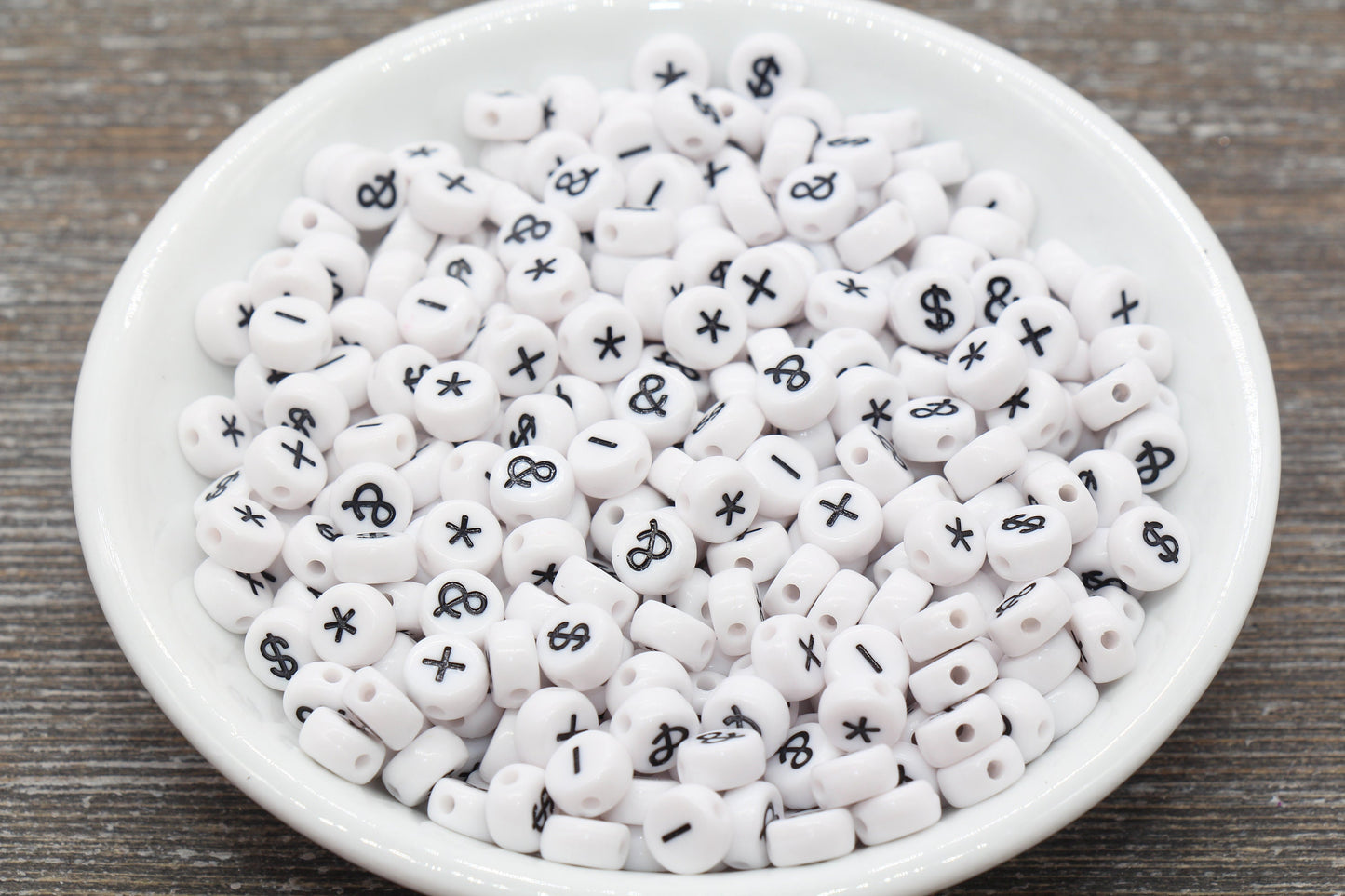 7mm White Black Symbol Beads for Bracelets #1314