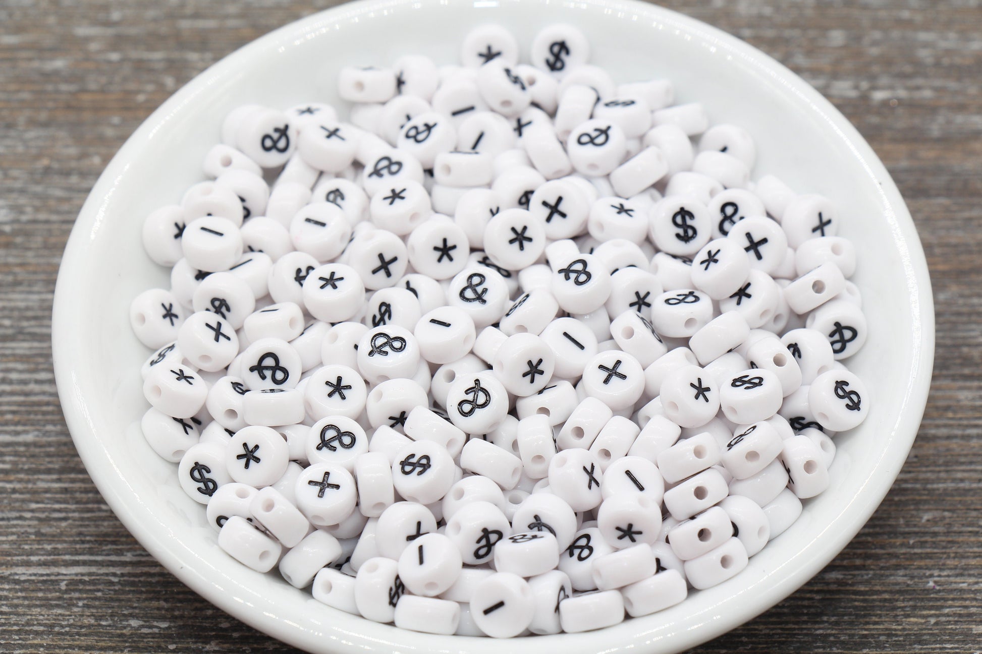 7mm White Black Symbol Beads for Bracelets #1314