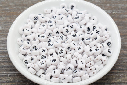 7mm White Black Symbol Beads for Bracelets #1314