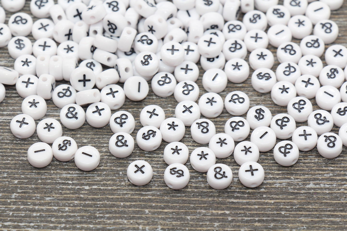 7mm White Black Symbol Beads for Bracelets #1314