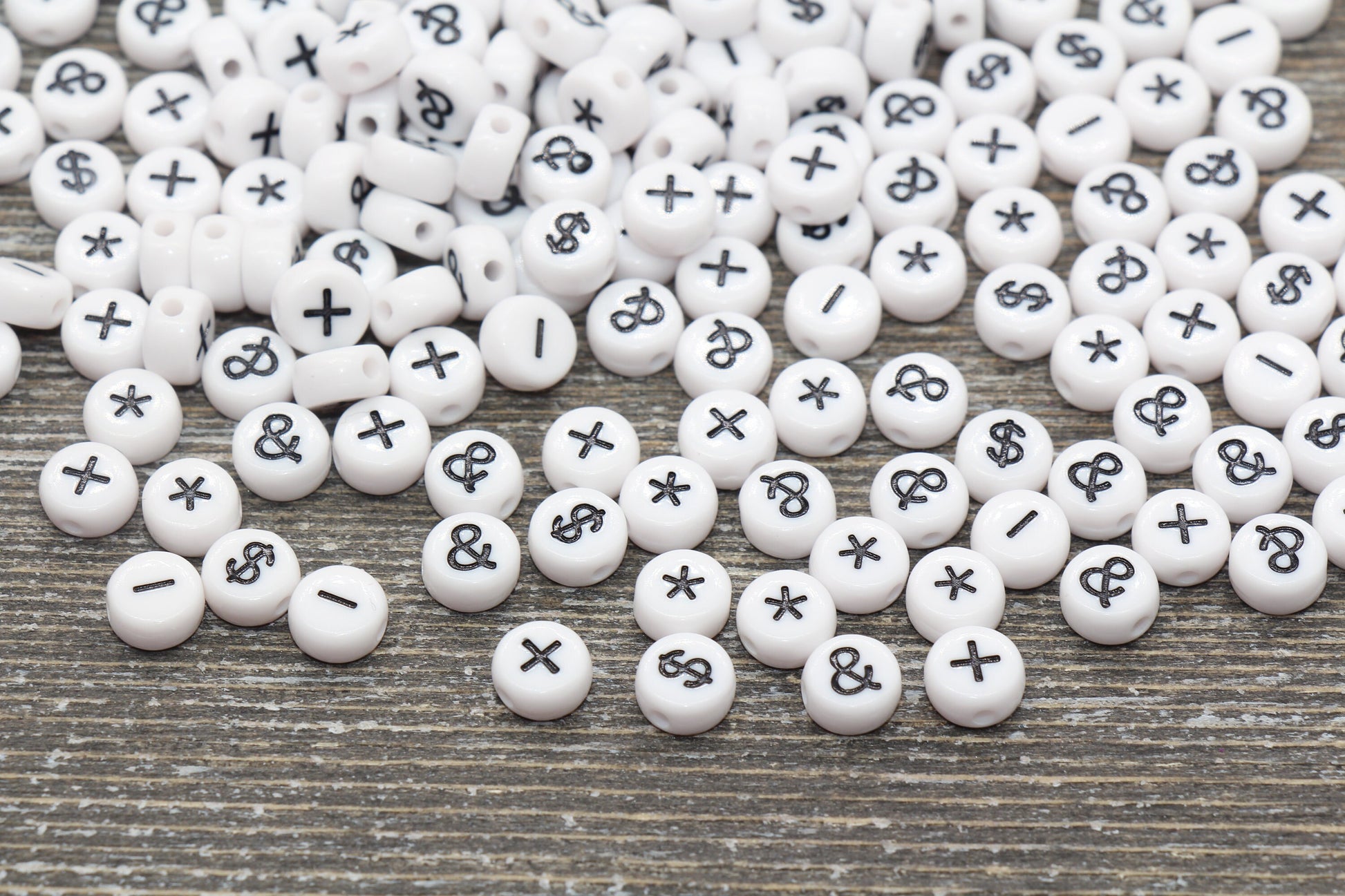 7mm White Black Symbol Beads for Bracelets #1314