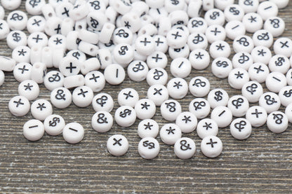7mm White Black Symbol Beads for Bracelets #1314