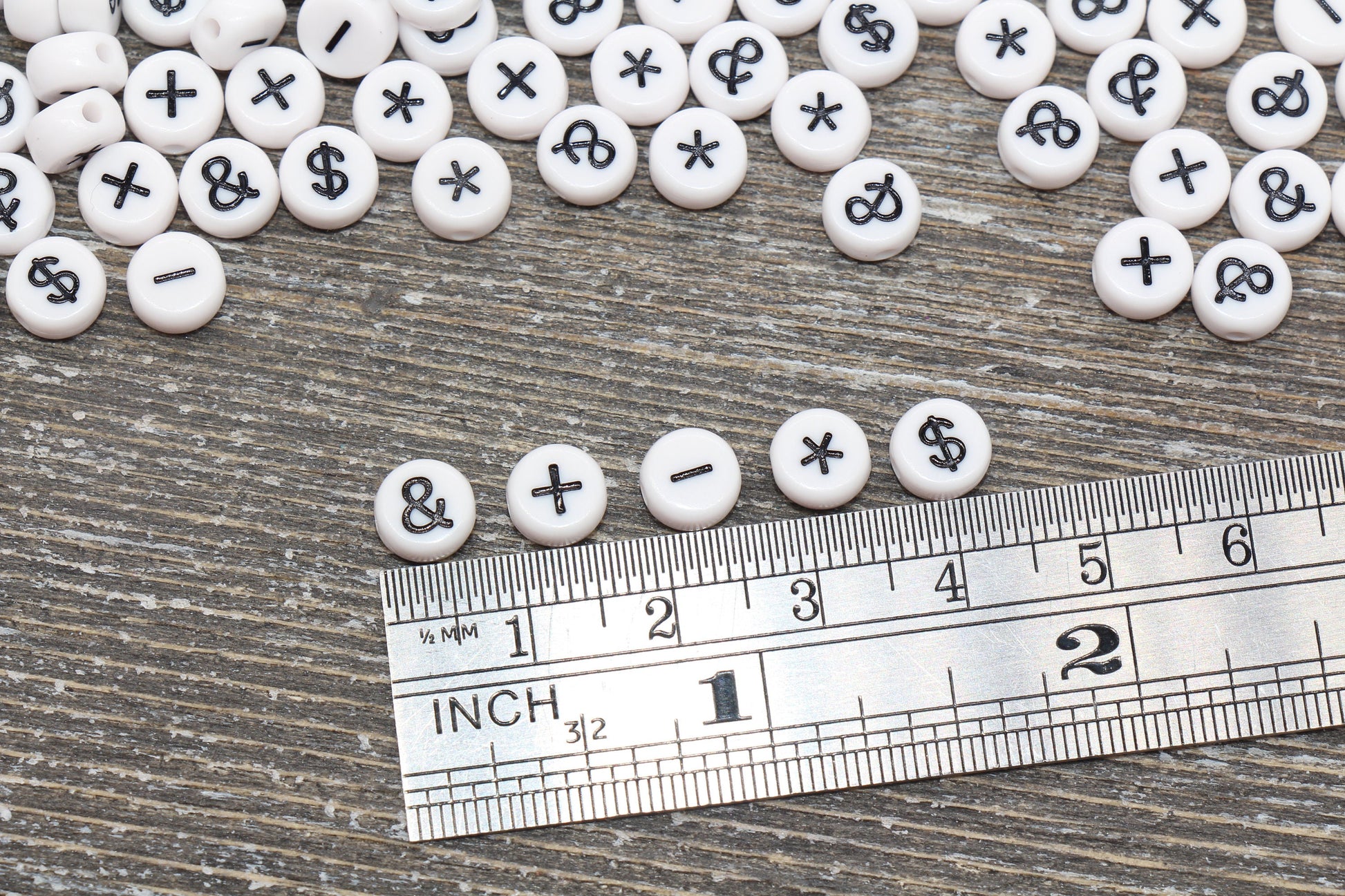 7mm White Black Symbol Beads for Bracelets #1314
