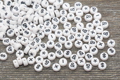 7mm White Black Symbol Beads for Bracelets #1314