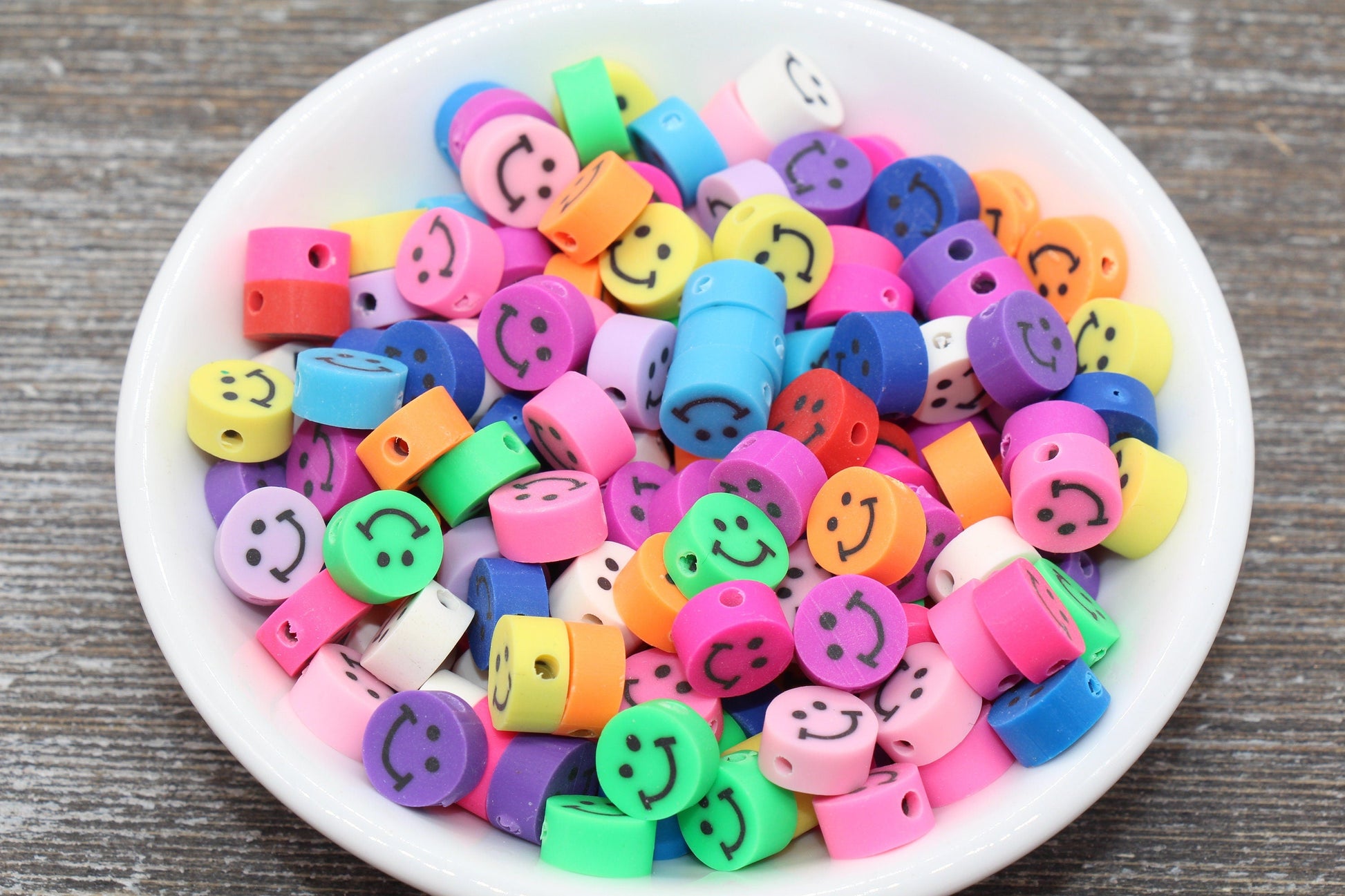 Smiley Face Polymer Clay Beads, Multicolored Happy Face Emoji Fimo Cane Beads, Assorted Smiley Face Beads, Rainbow Happy Face Slice Beads