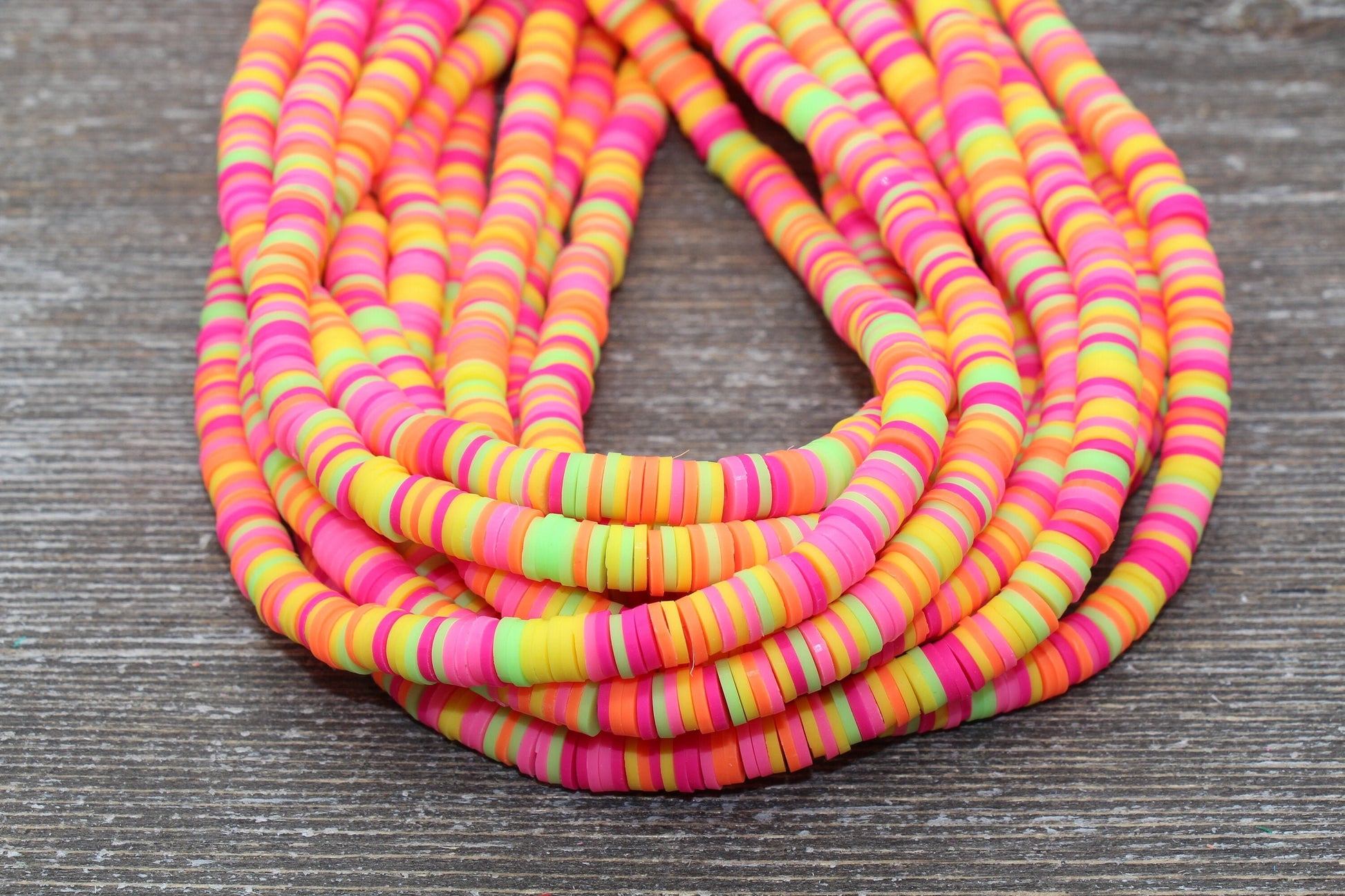 6mm Multicolored Polymer Clay Disc Beads, Mixed Neon Color Heishi Beads, African Disc Beads, Vinyl Heishi, 16 inch Strand #108