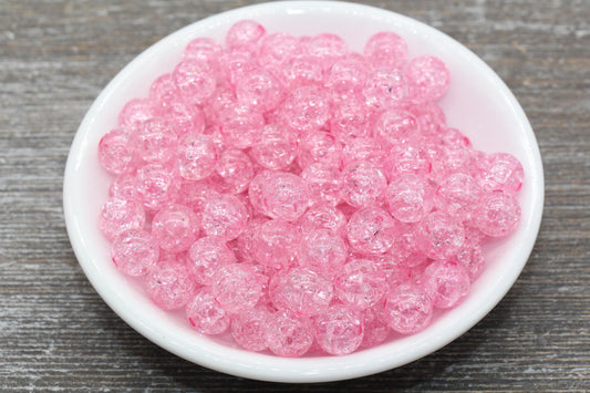 10mm Pink Crackle Acrylic Gumball Beads
