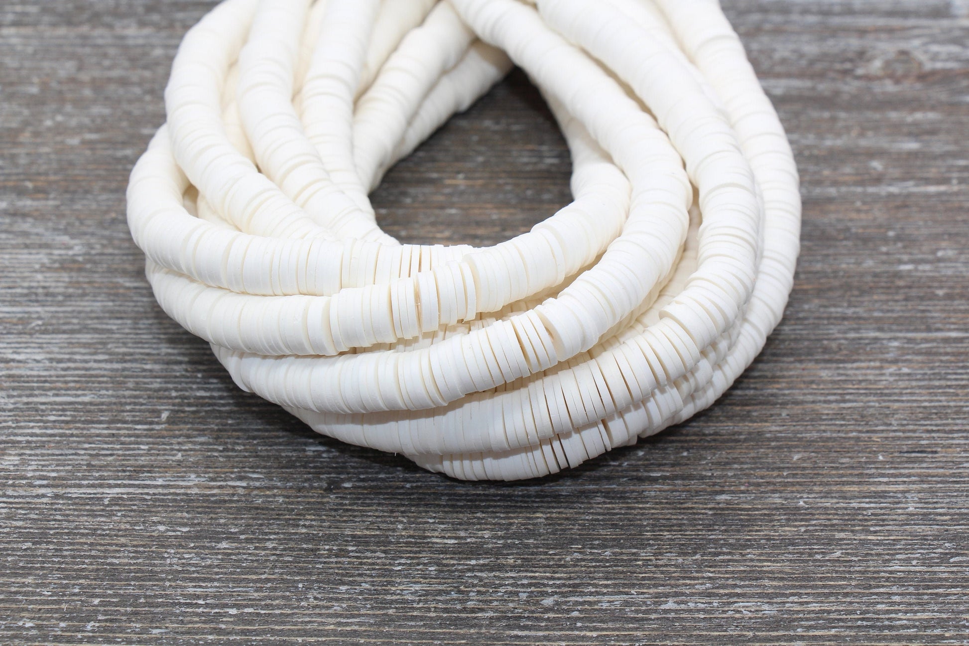 8mm White Heishi Beads, White Polymer Clay Disc Beads, African Disc Beads, Vinyl Heishi, 16 inch Strand #198