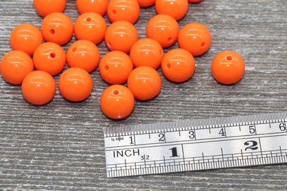 12mm Orange Gumball Beads, Round Acrylic Loose Beads, Bubblegum Beads, Chunky Beads, Gumball Beads, Smooth Plastic Round Beads #1359