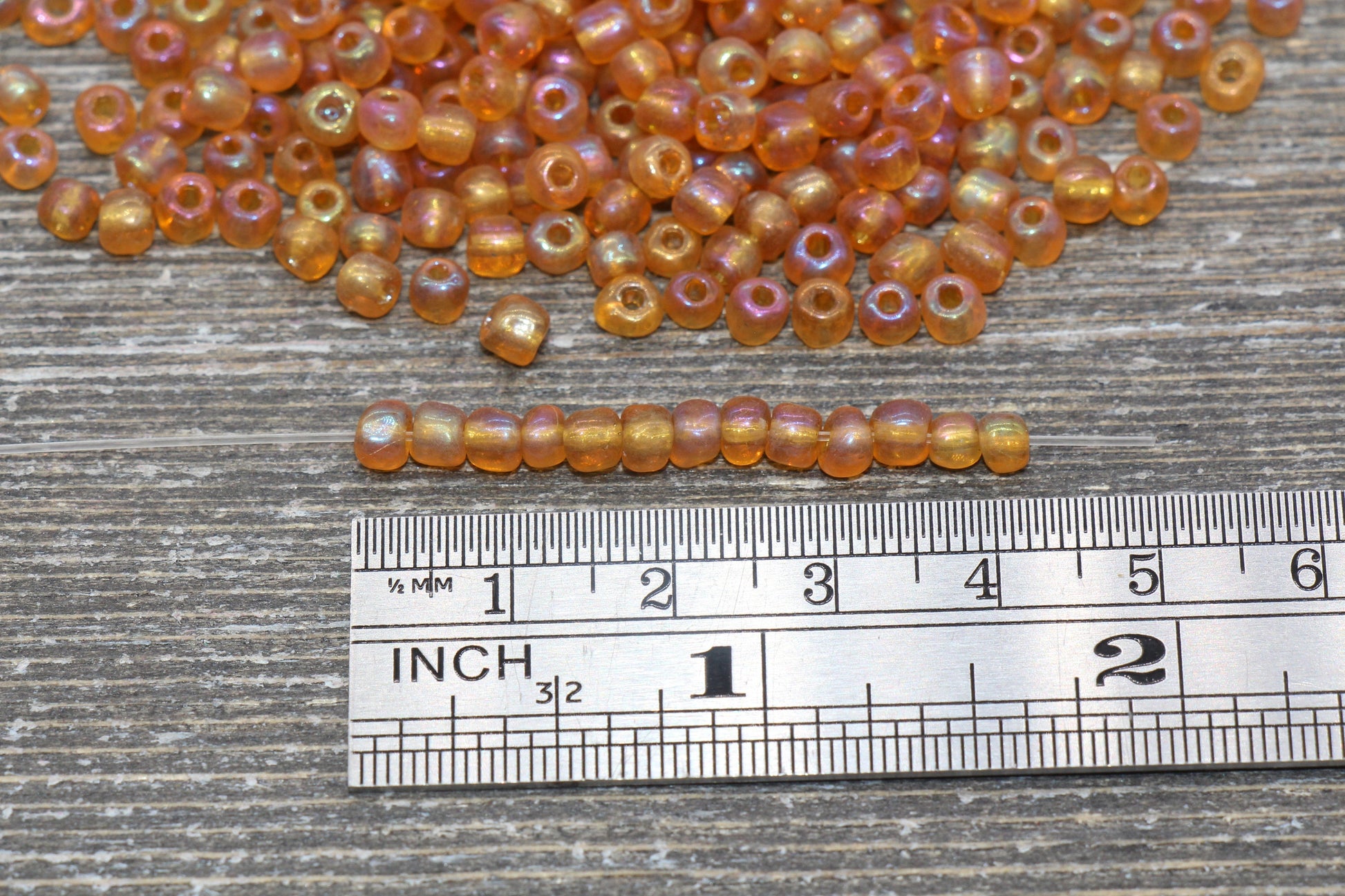 Dark Orange Transparent AB Glass Seed Beads, 4mm 6/0 Glass Round Beads, Rainbow Trans Seed Beads, Rocailles Beads, Beading Supplies #1549