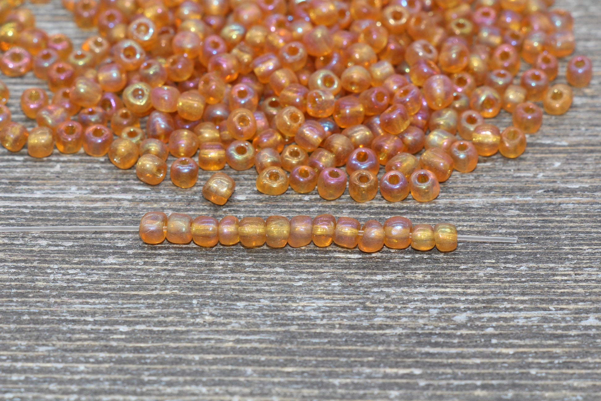 Dark Orange Transparent AB Glass Seed Beads, 4mm 6/0 Glass Round Beads, Rainbow Trans Seed Beads, Rocailles Beads, Beading Supplies #1549