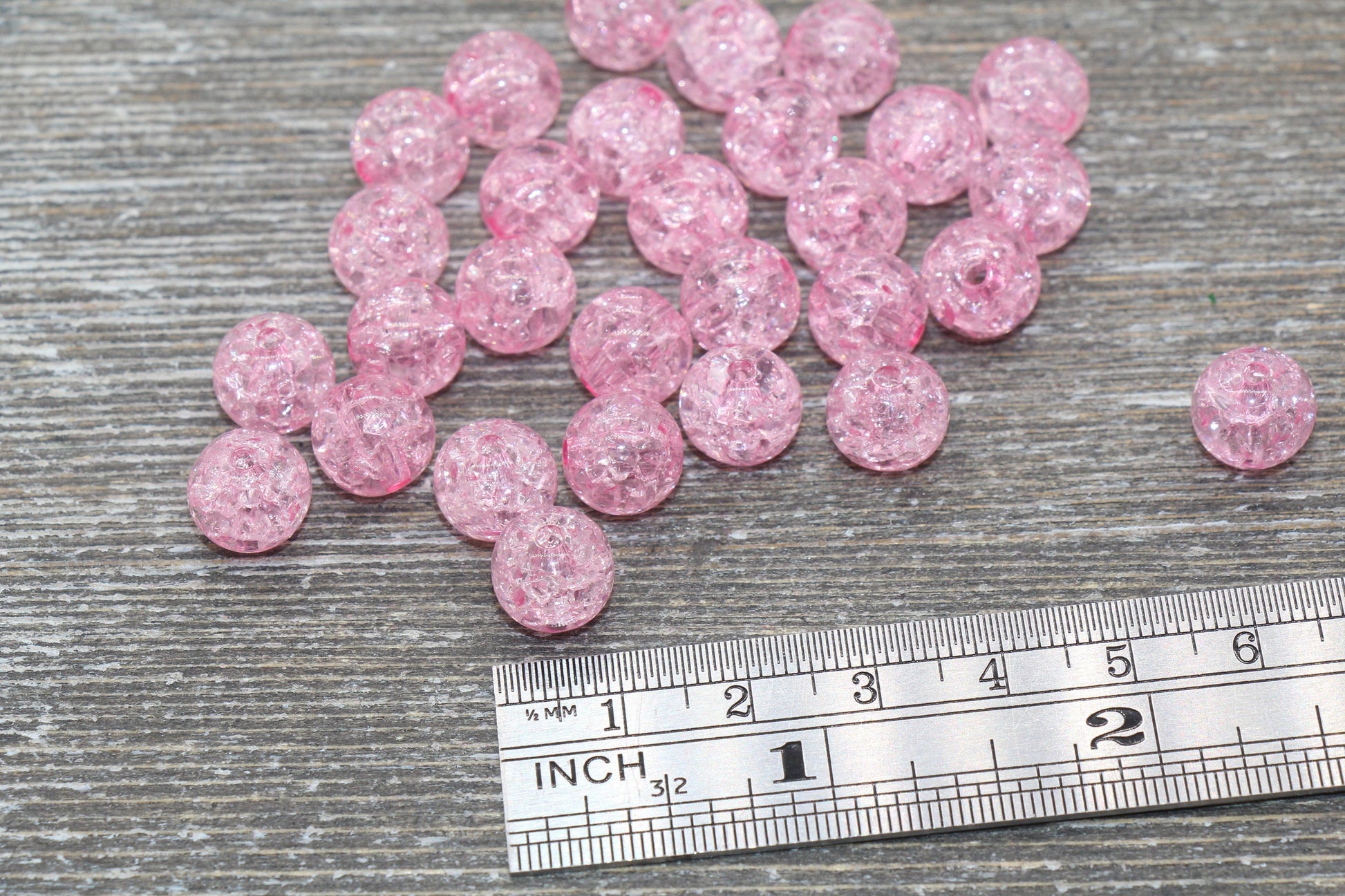 10mm Pink Crackle Gumball Beads, Acrylic Crackle Round Beads, Bubblegum Beads for Jewelry Making #1533