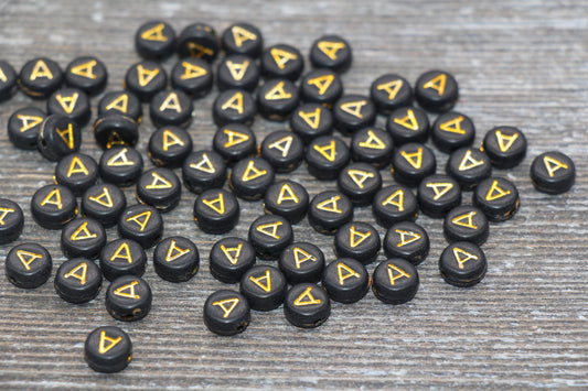 Letter A Beads, Black with Gold Letter A, Individual letter, Single Letter, Gold Letter A, Size 7mm