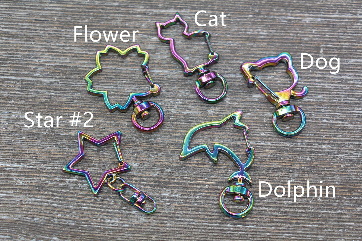 Rainbow Key Chain, Metal Keychain, Heart, Moon, Star, Shell, Swivel Clasp Key Chains