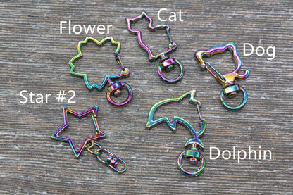 Rainbow Key Chain, Metal Keychain, Heart, Moon, Star, Shell, Swivel Clasp Key Chains