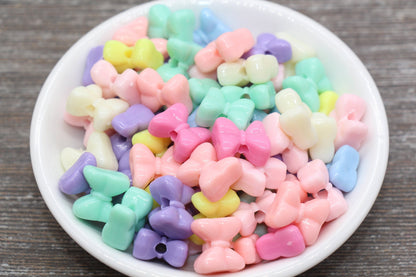 Pastel Bow Beads, Butterfly Bow Shape Plastic Beads #1628