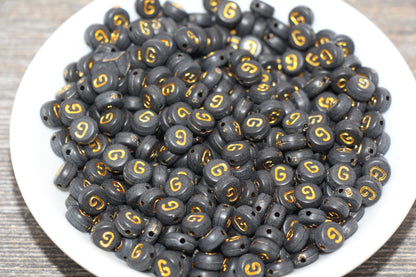Letter G Beads, Black with Gold Letter G, Individual letter, Single Letter, Gold Letter G, Size 7mm