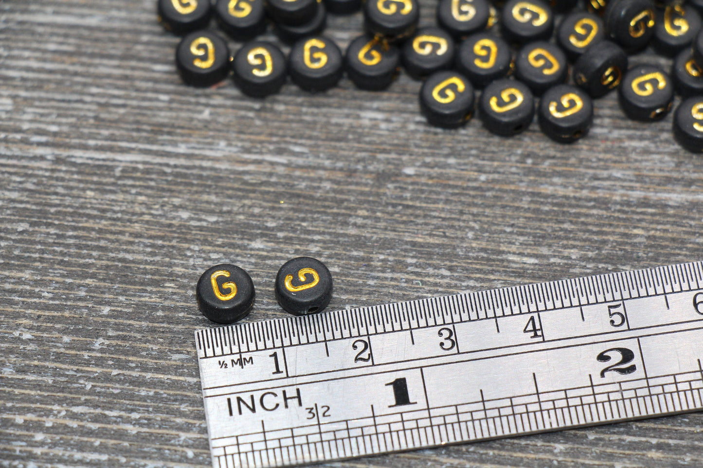 Letter G Beads, Black with Gold Letter G, Individual letter, Single Letter, Gold Letter G, Size 7mm