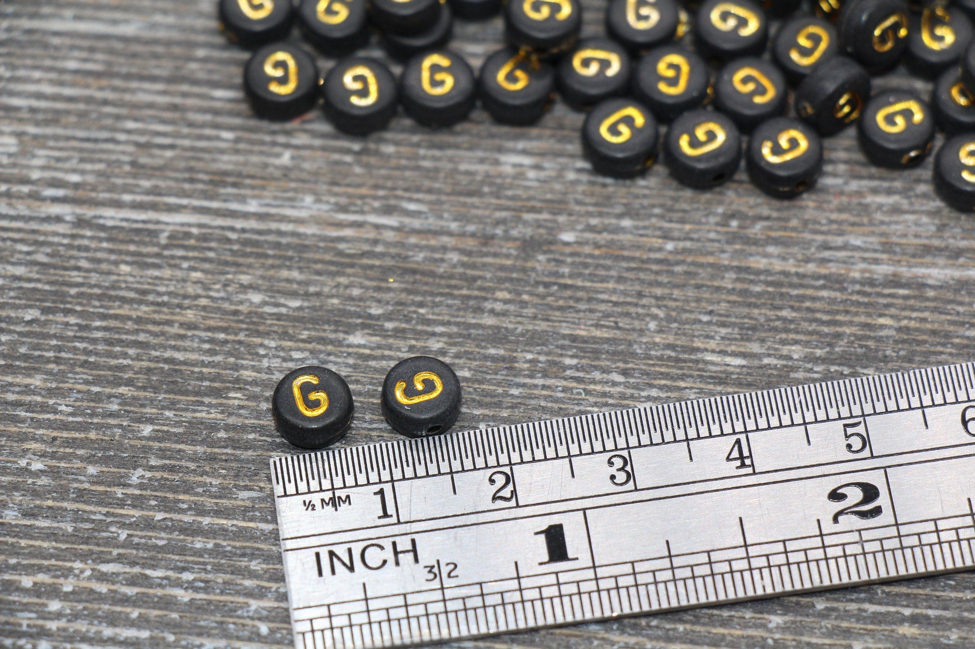 Letter G Beads, Black with Gold Letter G, Individual letter, Single Letter, Gold Letter G, Size 7mm